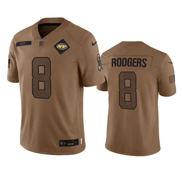 Men's New York Jets #8 Aaron Rodgers 2023 Brown Salute To Service Limited Football Stitched Jersey Dyin